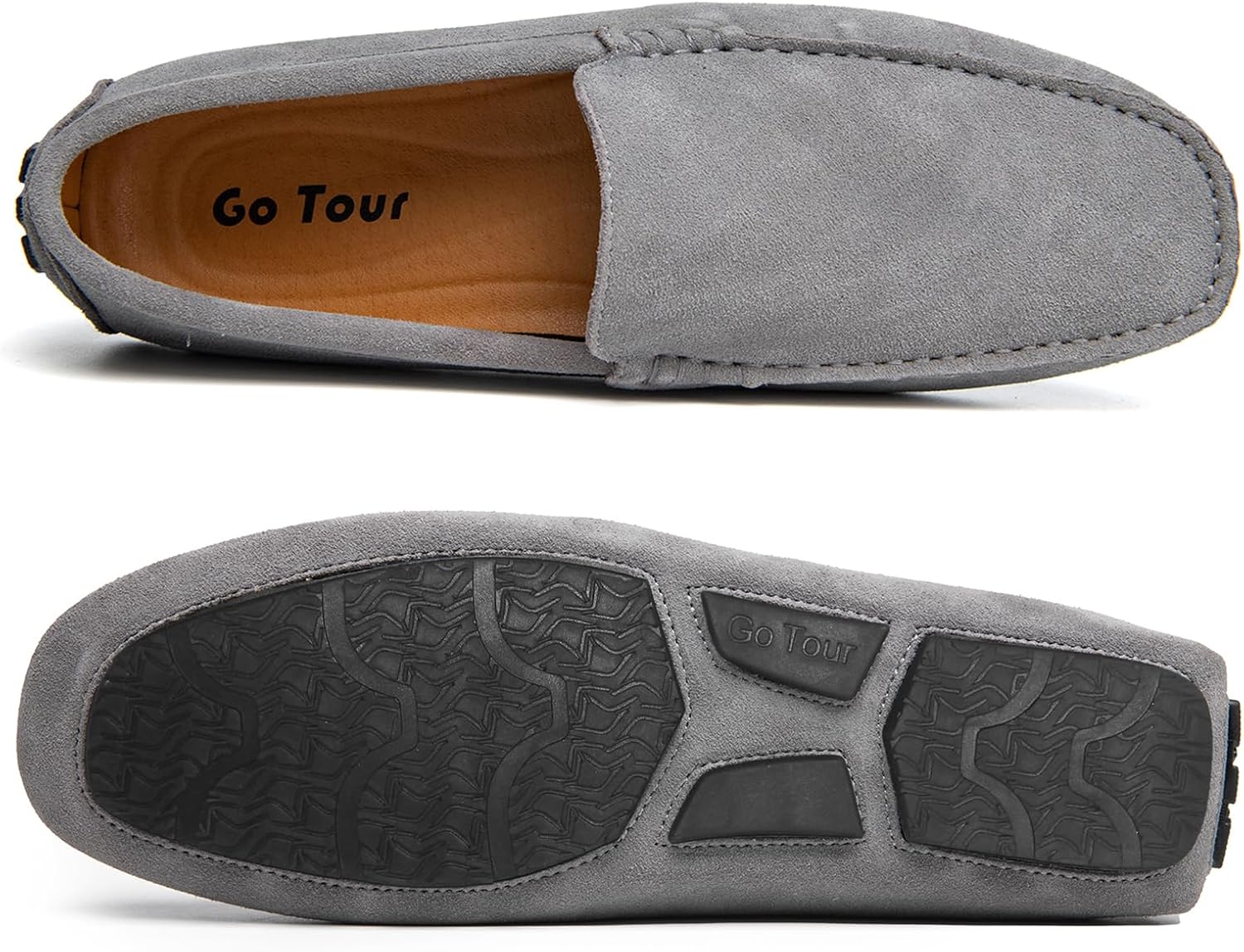 Go Tour Mens Handmade Suede Leather Casual Loafers Shoes A Grey