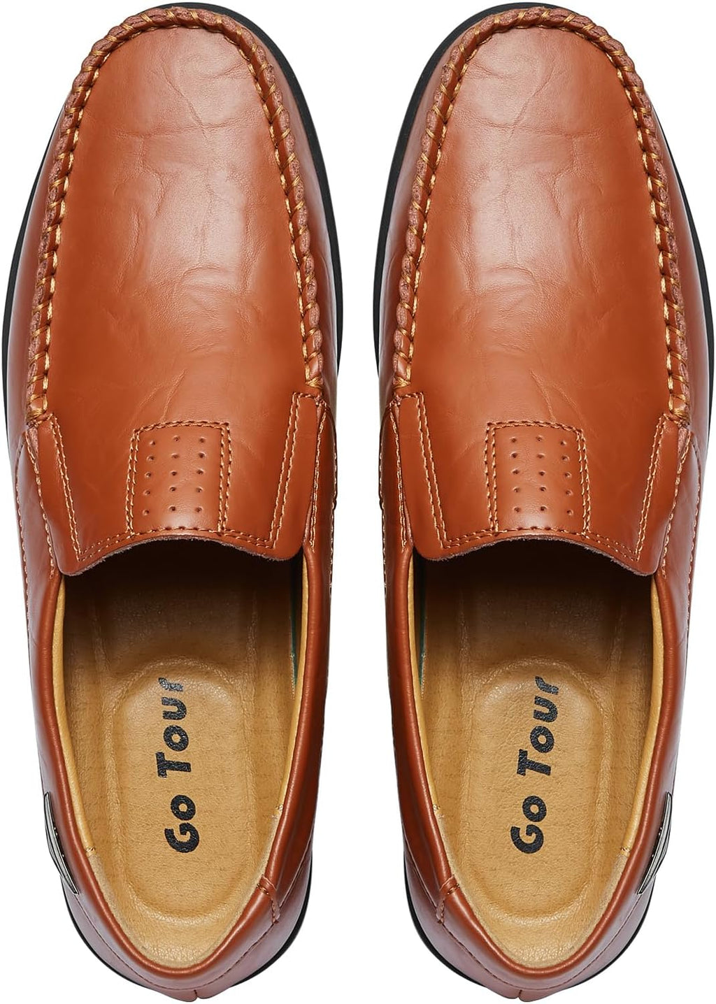 Go Tour Men's Casual Leather Fashion Slip-on Loafers Shoes A-brown