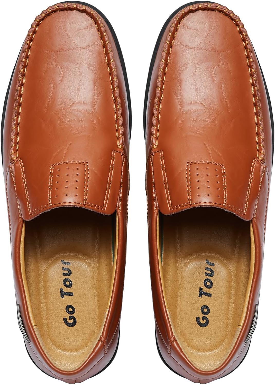 Go Tour Men's Casual Leather Fashion Slip-on Loafers Shoes A-brown