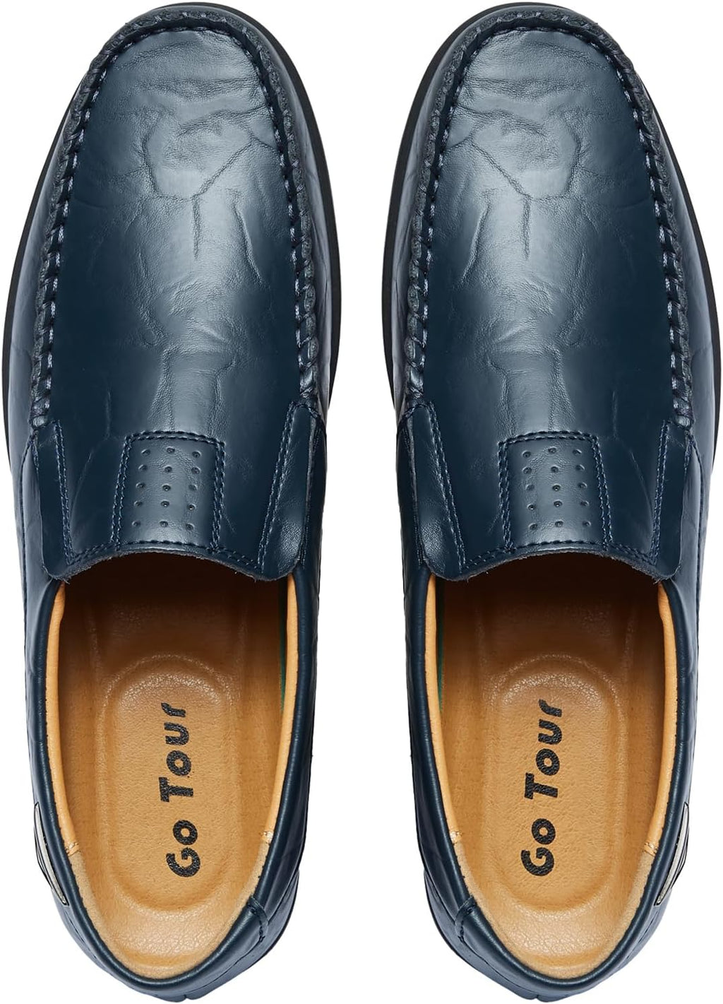 Go Tour Men's Casual Leather Fashion Slip-on Loafers Shoes A-blue