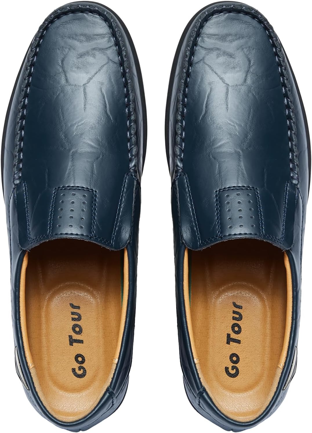 Go Tour Men's Casual Leather Fashion Slip-on Loafers Shoes A-blue