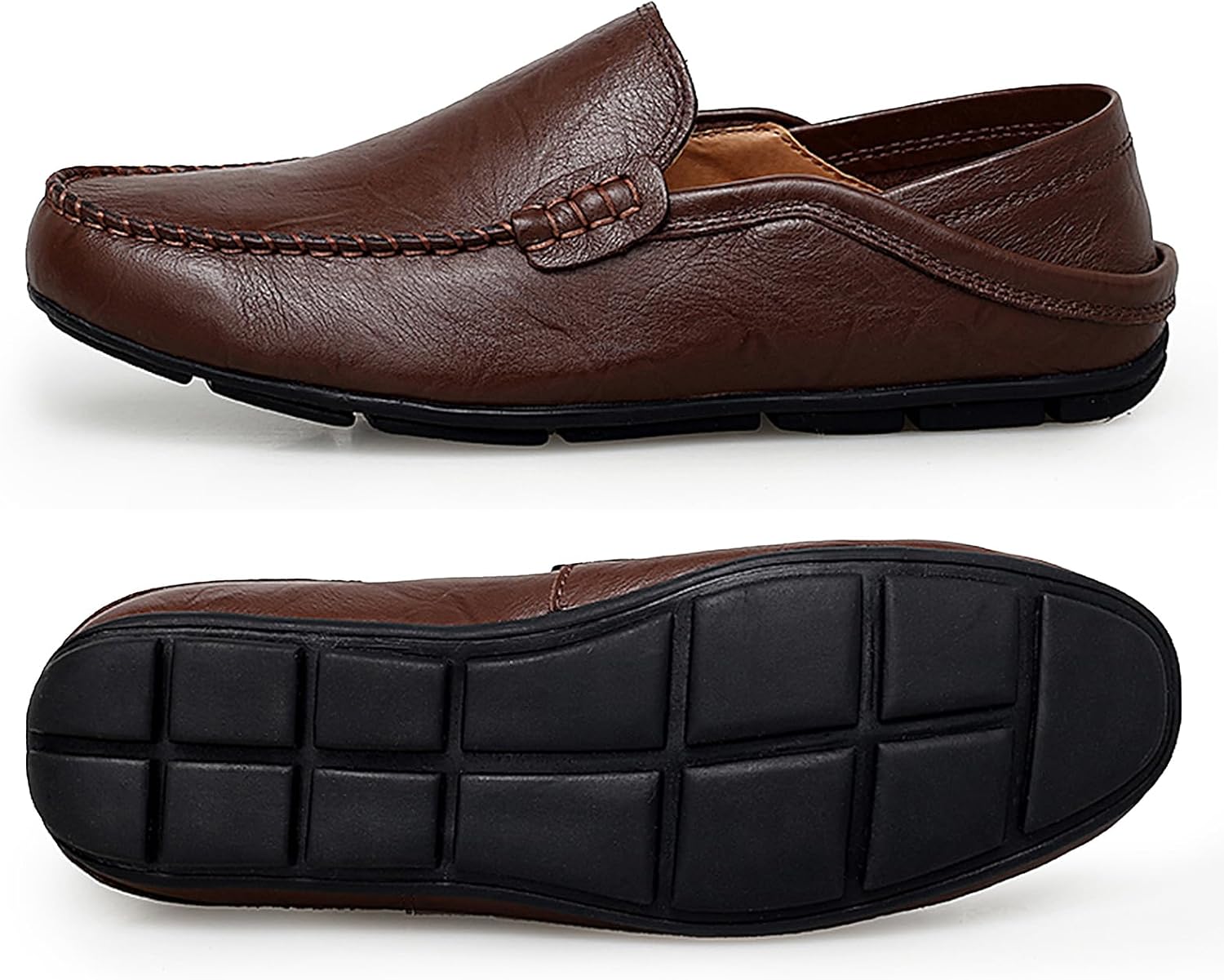 Go Tour Men's Premium Genuine Leather Casual Slip on Loafers Breathable Driving Shoes Fashion Slipper A-dark Brown