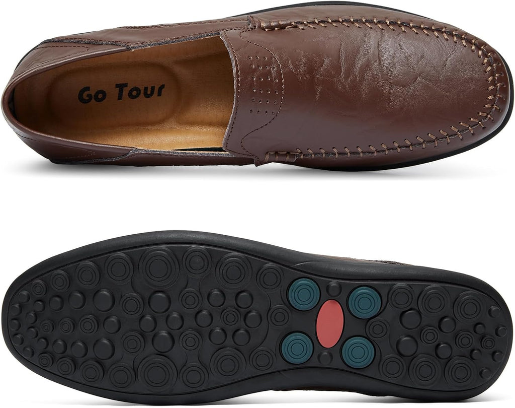 Go Tour Men's Premium Genuine Leather Casual Slip on Loafers Breathable Driving Shoes Fashion Slipper C-dark Brown