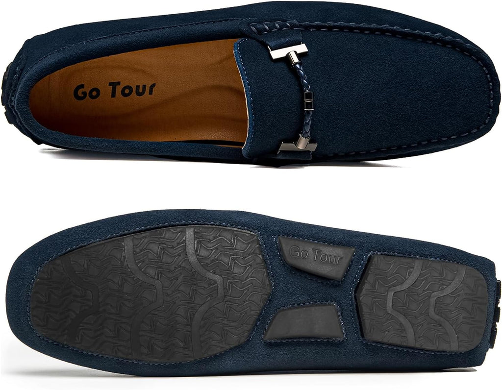 Go Tour Men's Penny Loafers Moccasin Driving Shoes Slip On Flats Boat Shoes Blue