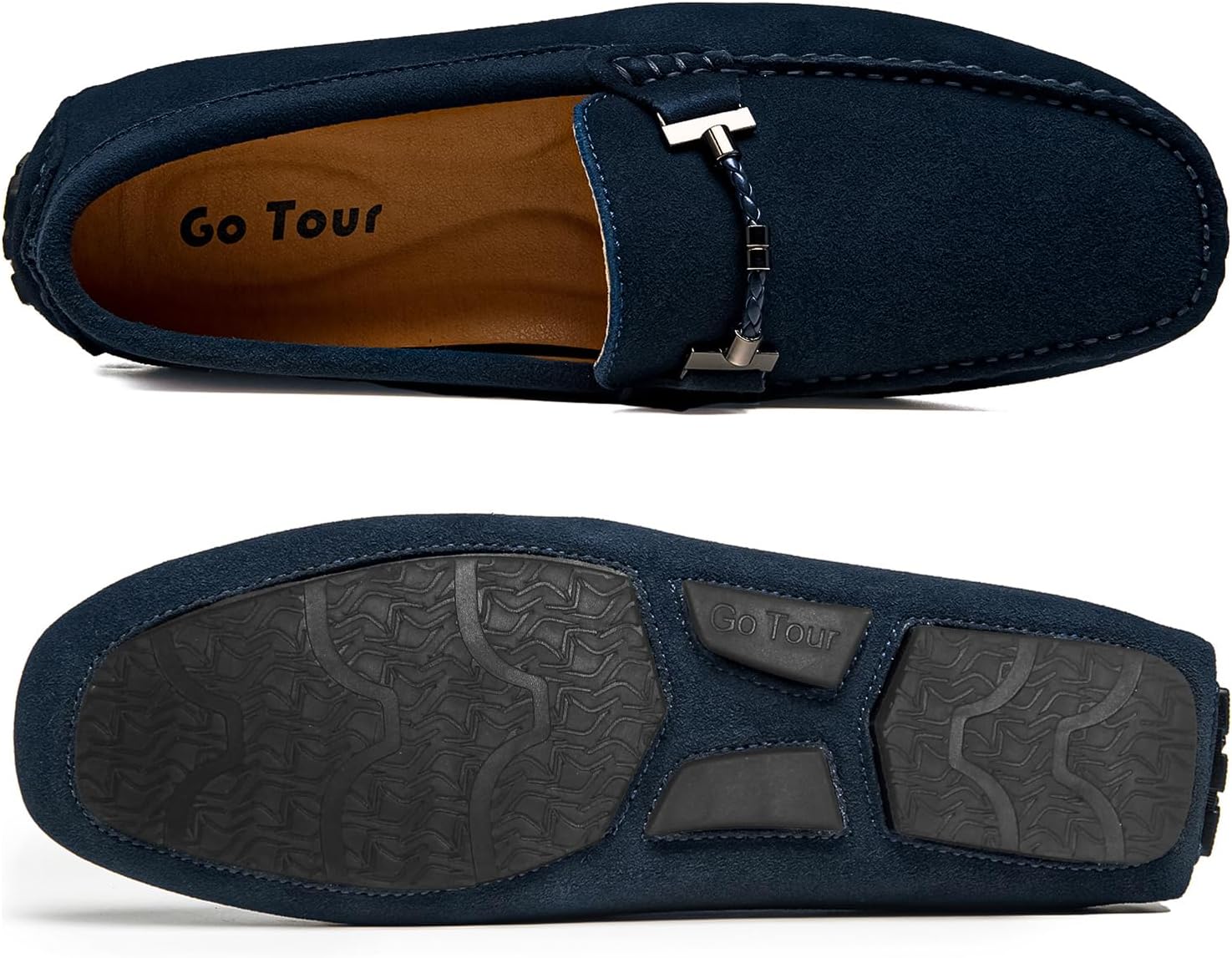 Go Tour Men's Penny Loafers Moccasin Driving Shoes Slip On Flats Boat Shoes Blue