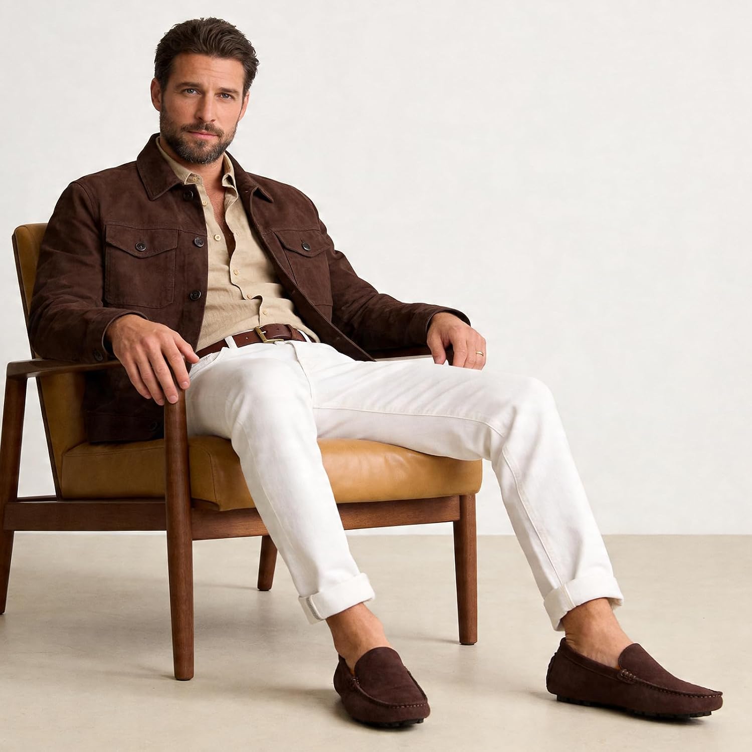 Go Tour Mens Handmade Suede Leather Casual Loafers Shoes A Brown