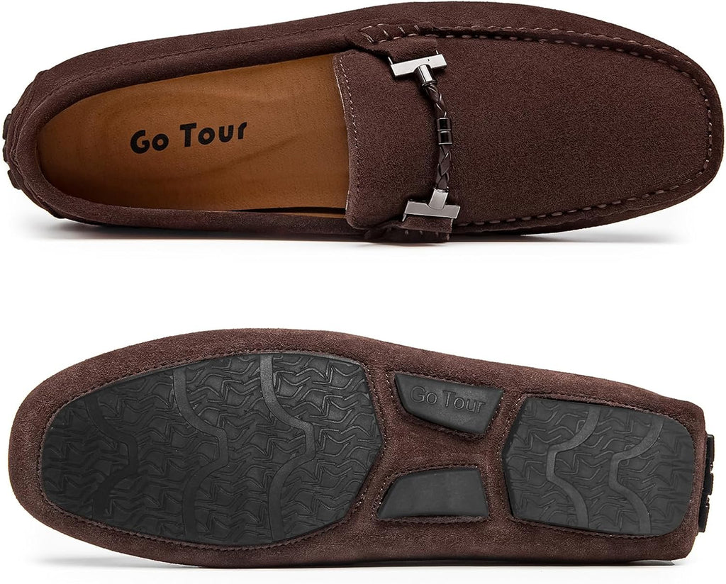 Go Tour Men's Penny Loafers Moccasin Driving Shoes Slip On Flats Boat Shoes Brown