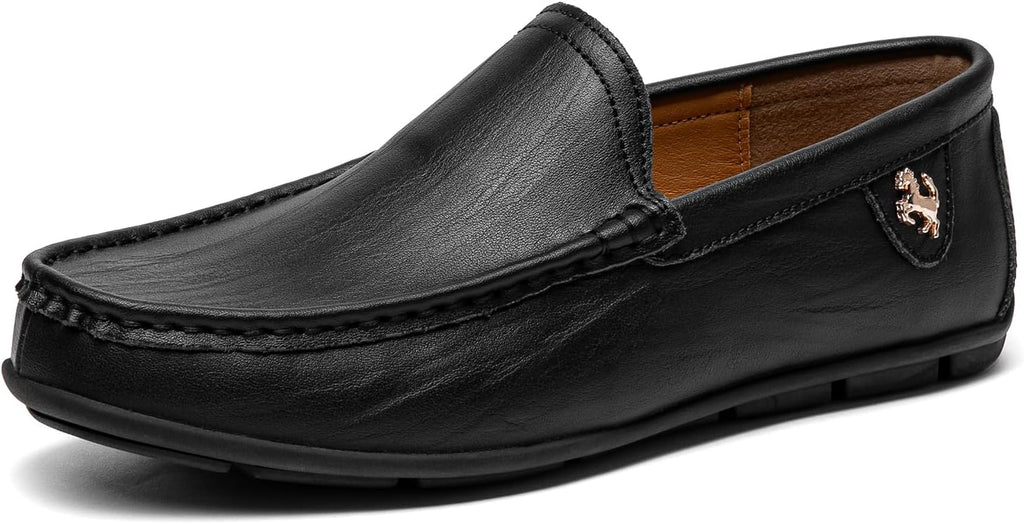 Go Tour Men's Casual Leather Fashion Slip on Loafers Shoes B Black