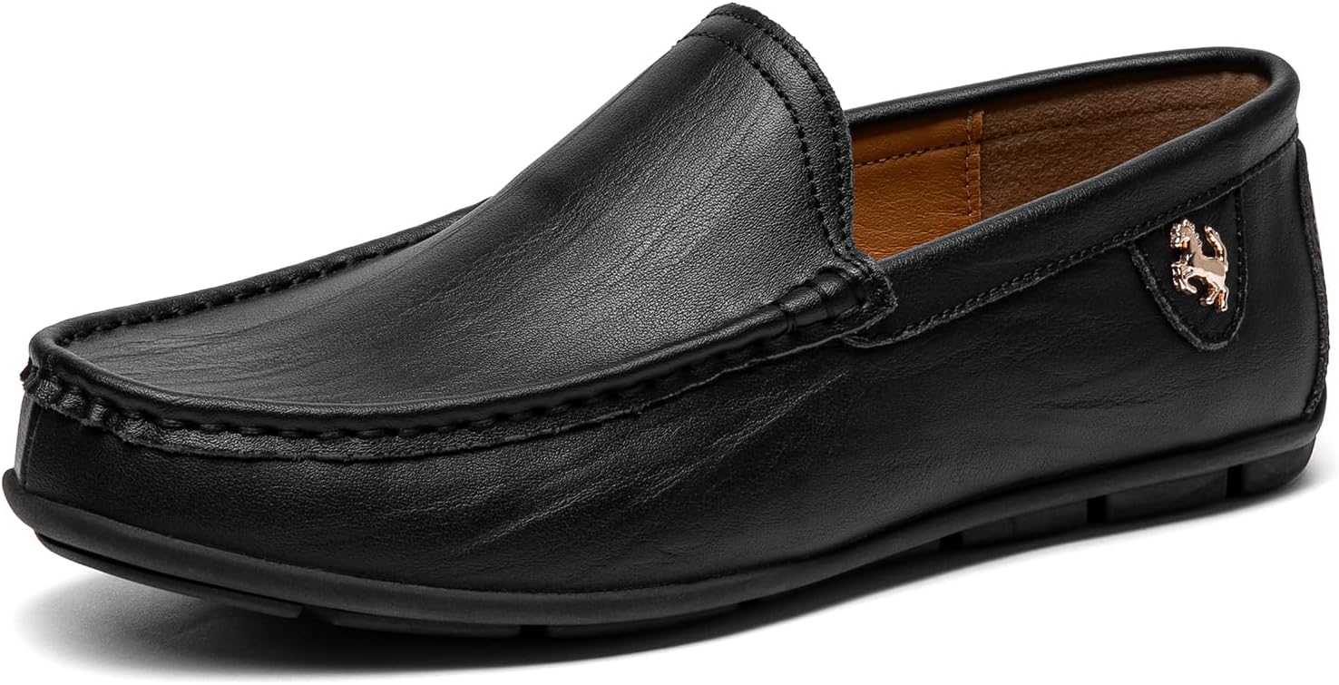 Go Tour Men's Casual Leather Fashion Slip on Loafers Shoes B Black