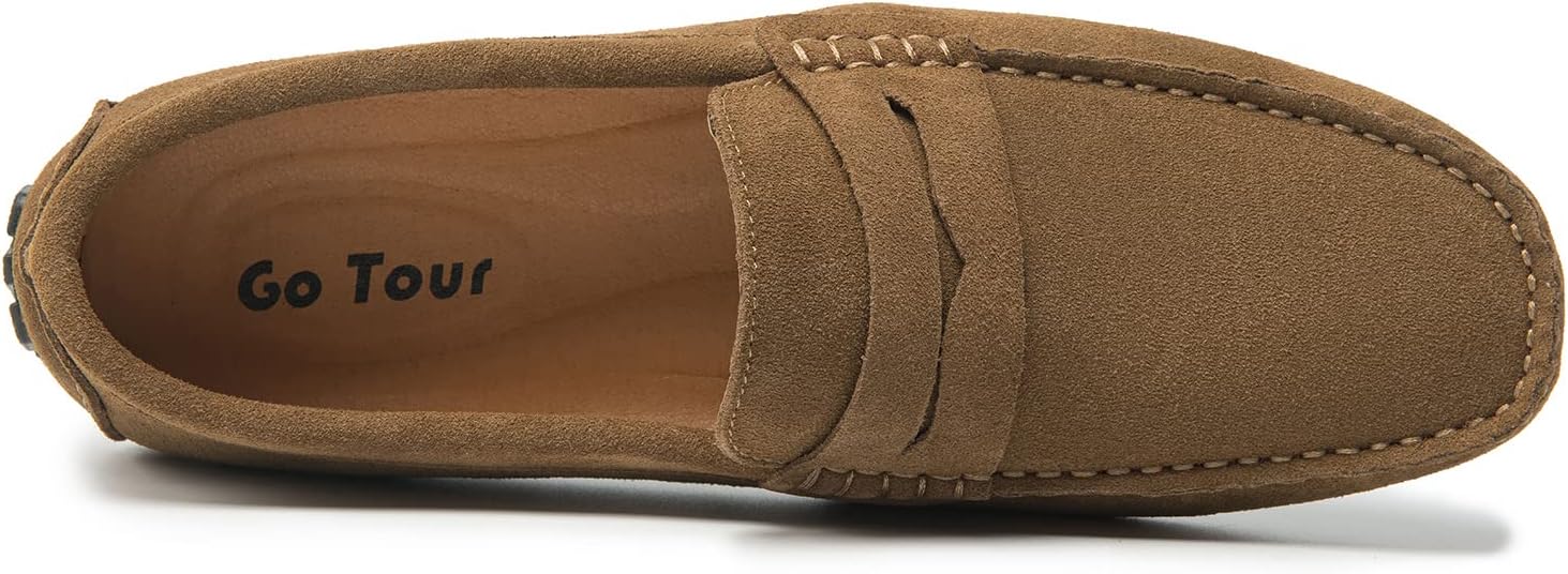 Go Tour Men's Penny Loafers Moccasin Driving Shoes Slip On Flats Boat Shoes A Khaki