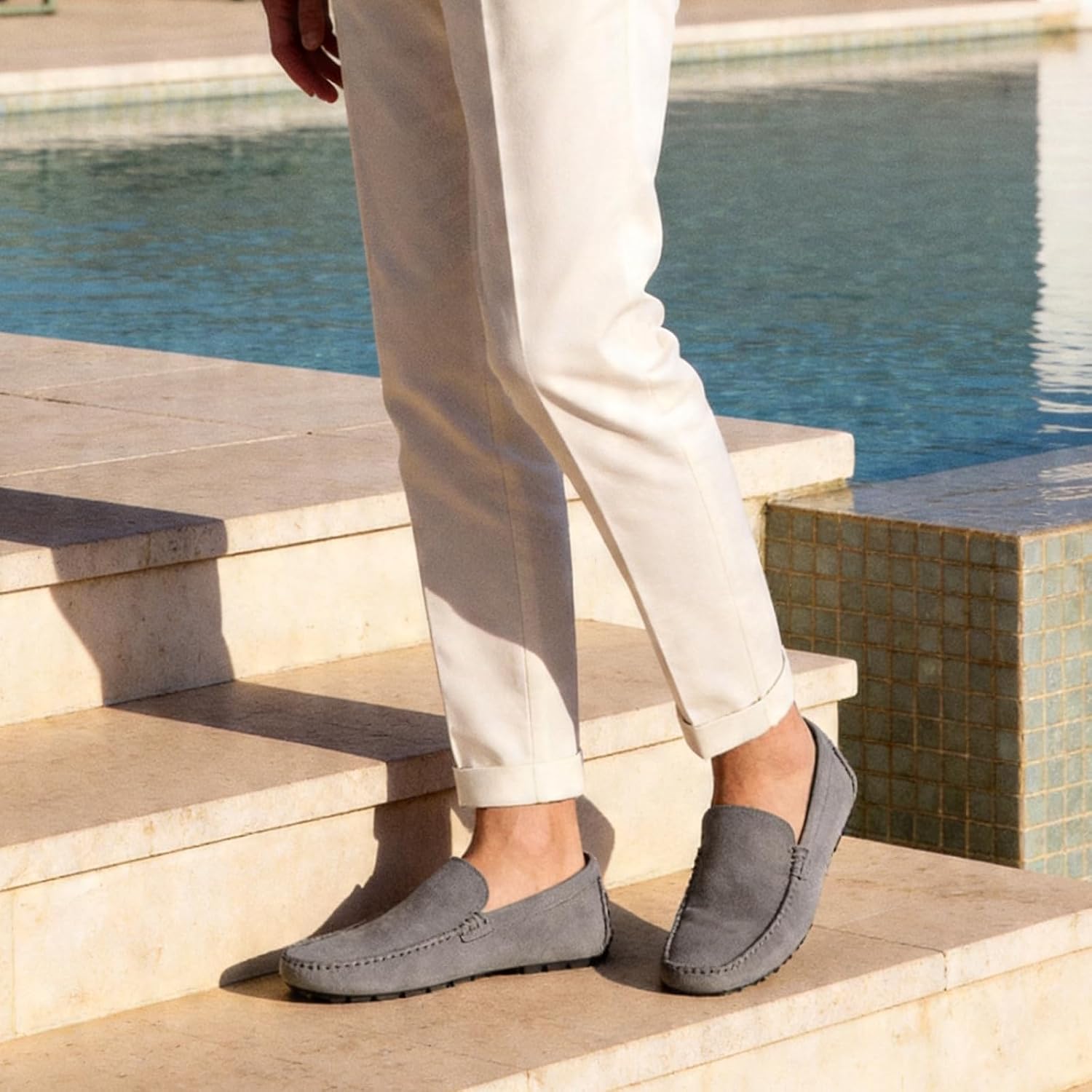 Go Tour Mens Handmade Suede Leather Casual Loafers Shoes A Grey