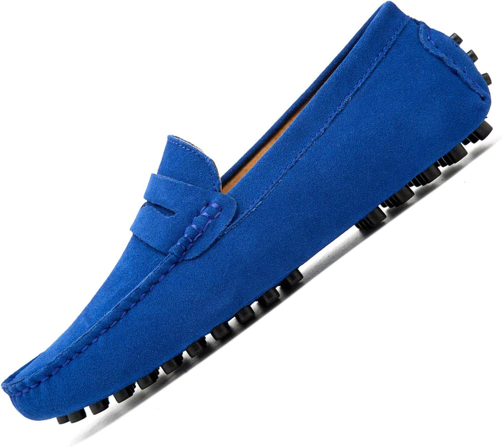 Go Tour Men's Penny Loafers Moccasin Driving Shoes Slip On Flats Boat Shoes Sapphire Blue