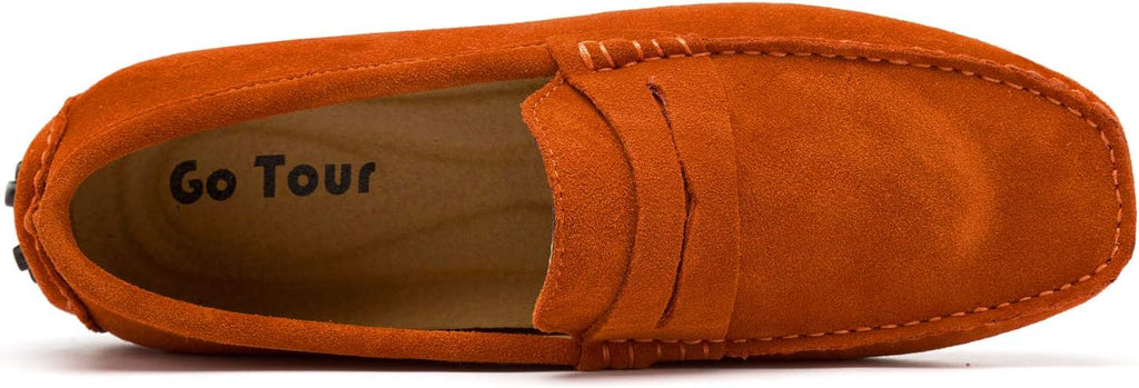 Go Tour Men's Penny Loafers Moccasin Driving Shoes Slip On Flats Boat Shoes Orange