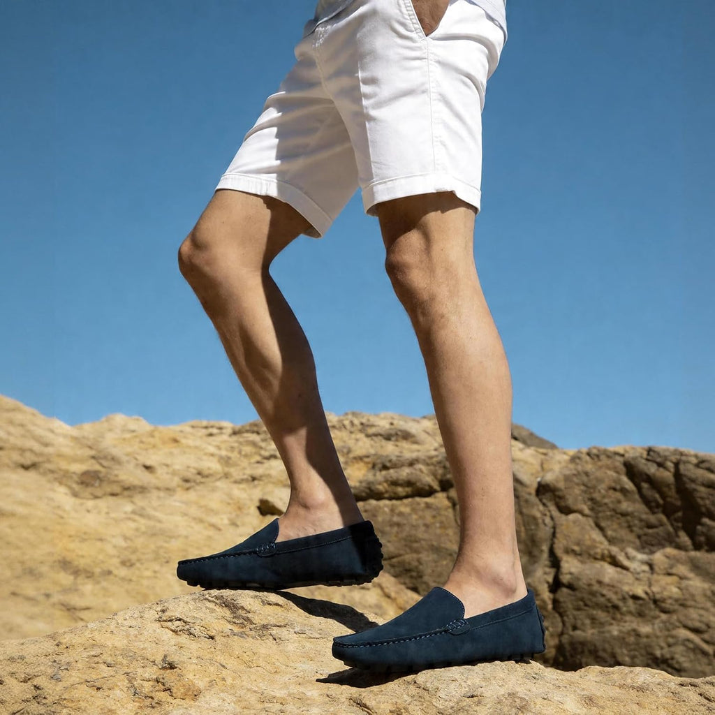 Go Tour Mens Handmade Suede Leather Casual Loafers Shoes A Blue