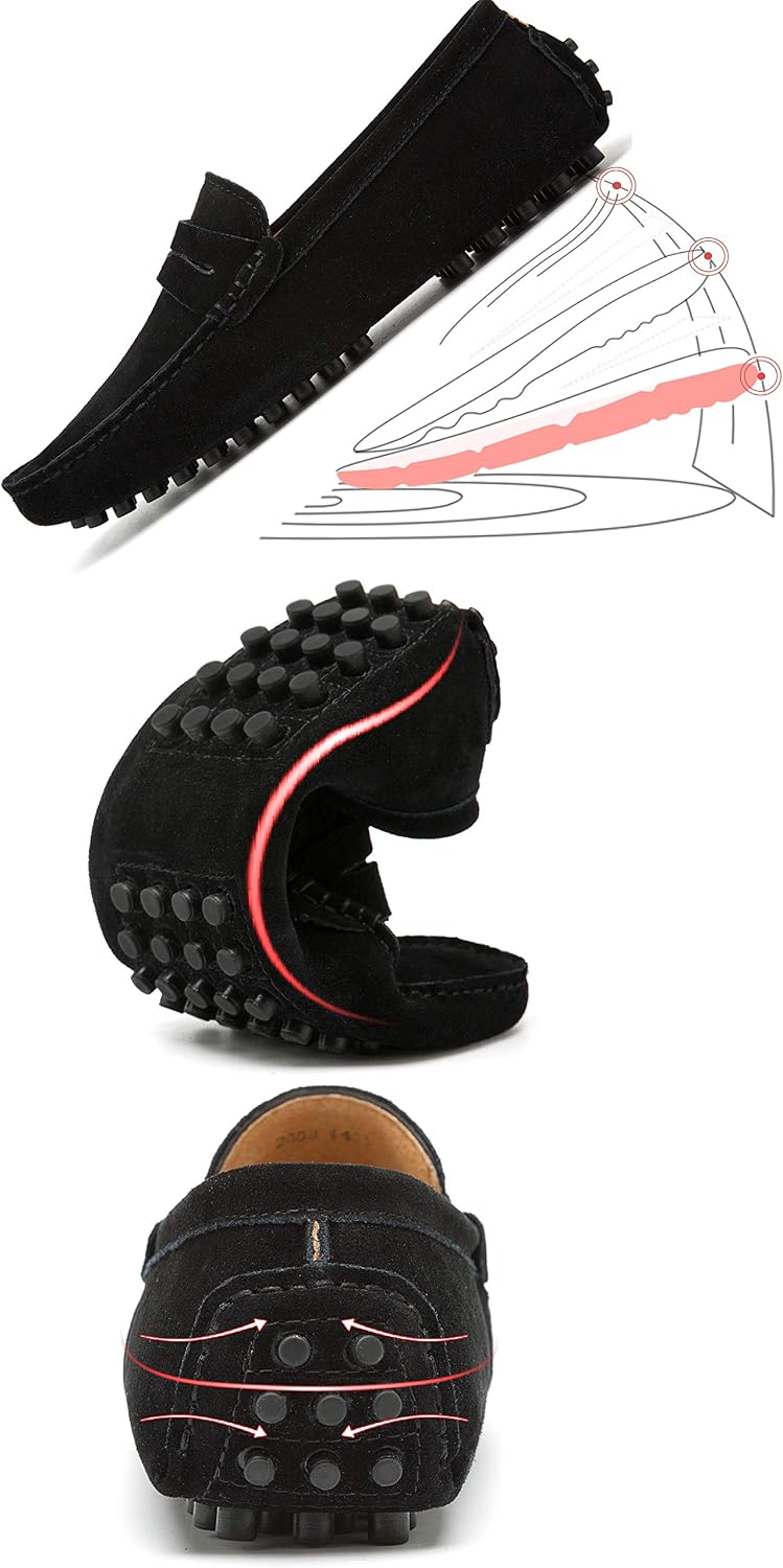 Go Tour Men's Penny Loafers Moccasin Driving Shoes Slip On Flats Boat Shoes Black