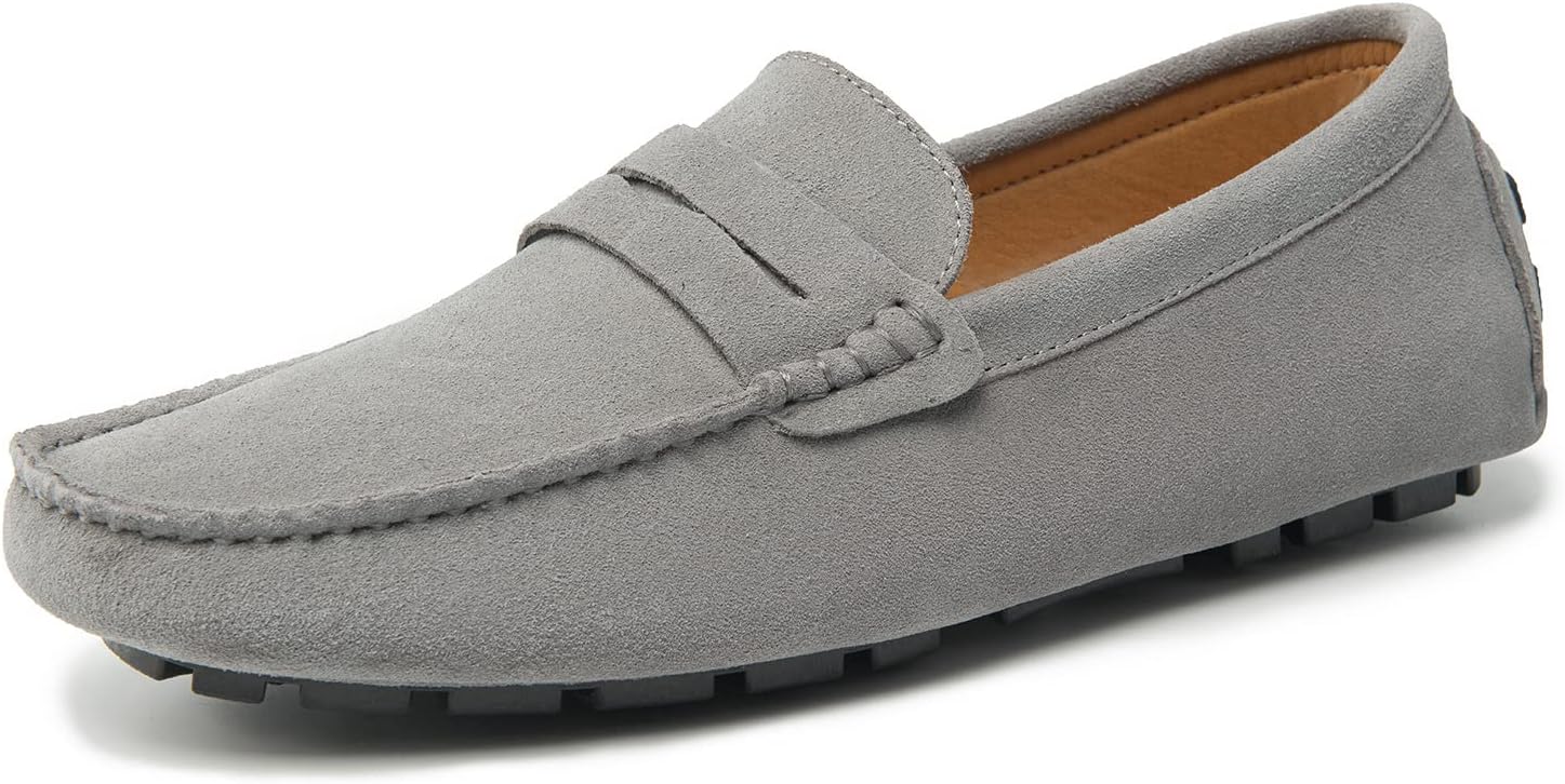 Go Tour Men's Penny Loafers Moccasin Driving Shoes Slip On Flats Boat Shoes A Grey