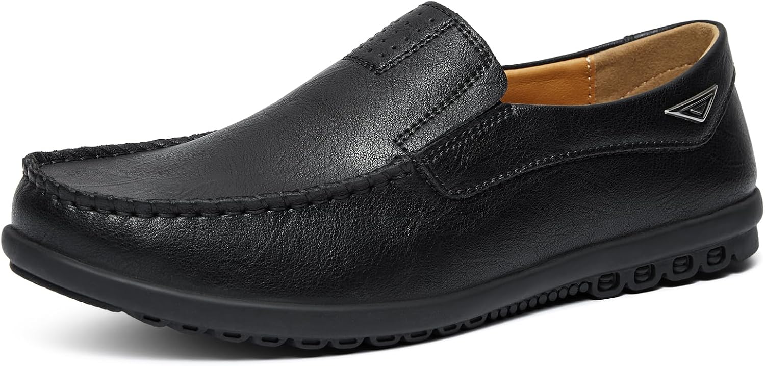 Go Tour Men's Casual Leather Fashion Slip-on Loafers Shoes B-black