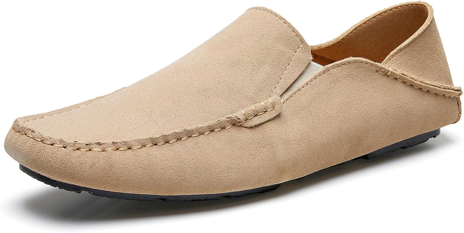 Go Tour Handmade Mens Casual Loafers Moccasins Slip On Driving Shoes Beige