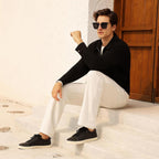 Go Tour Men's Casual Suede Leather Handmade Sneakers Leather Black