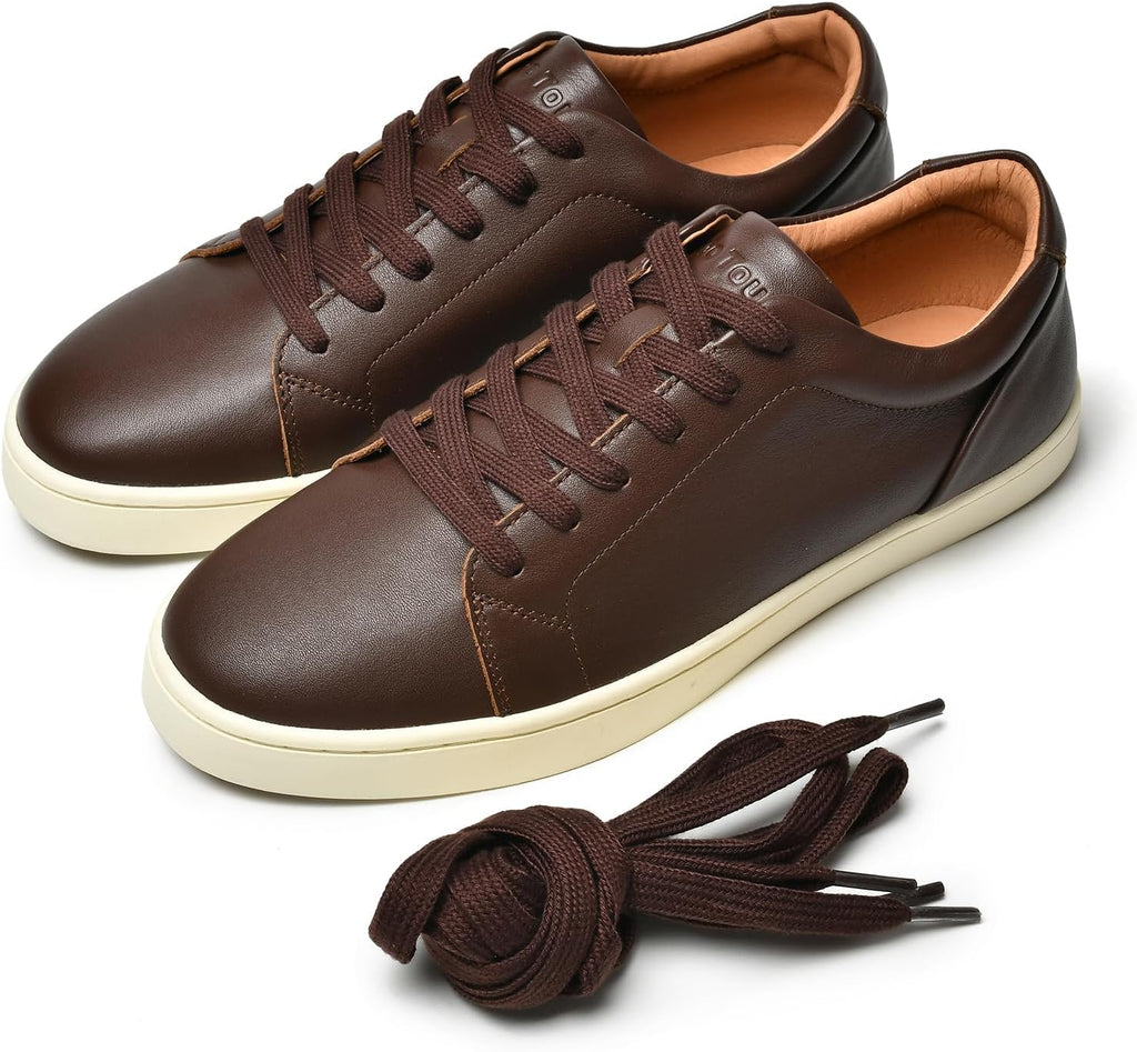 Go Tour Men's Casual Suede Leather Handmade Sneakers Leather Dark Brown