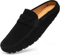 Go Tour Mens Handmade Suede Leather Mules Clog Slippers Breathable Leather Slip on Shoes Casual Loafers Black