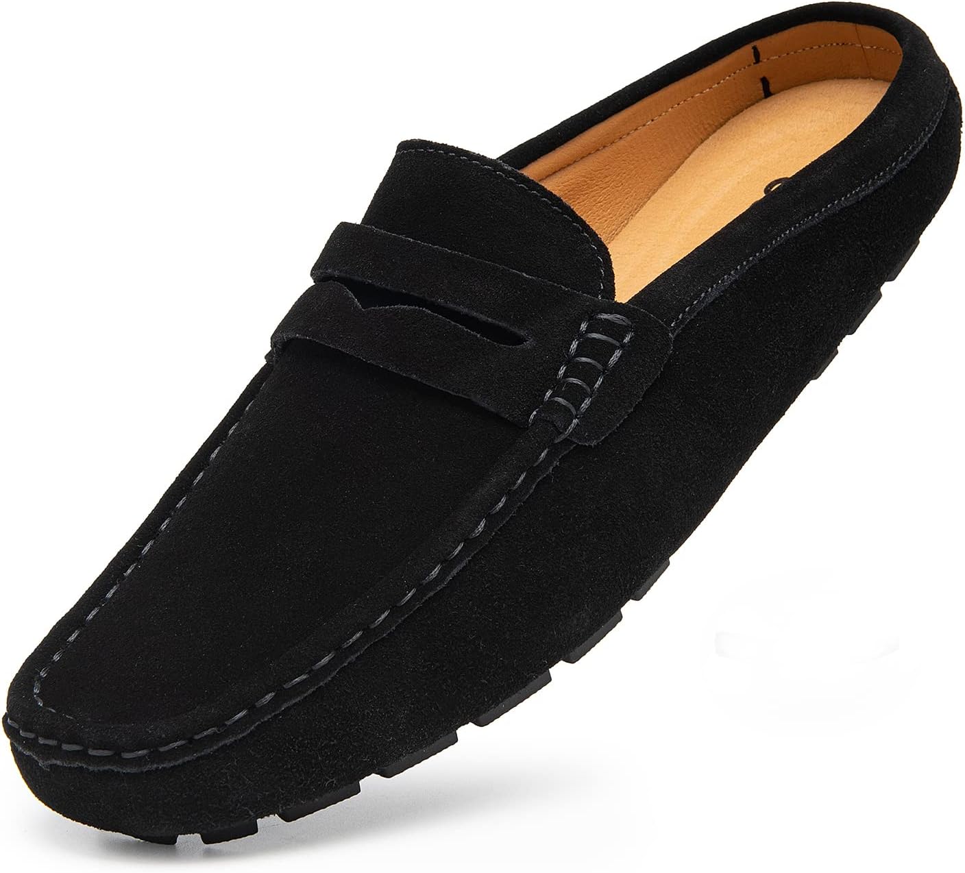 Go Tour Mens Handmade Suede Leather Mules Clog Slippers Breathable Leather Slip on Shoes Casual Loafers Black