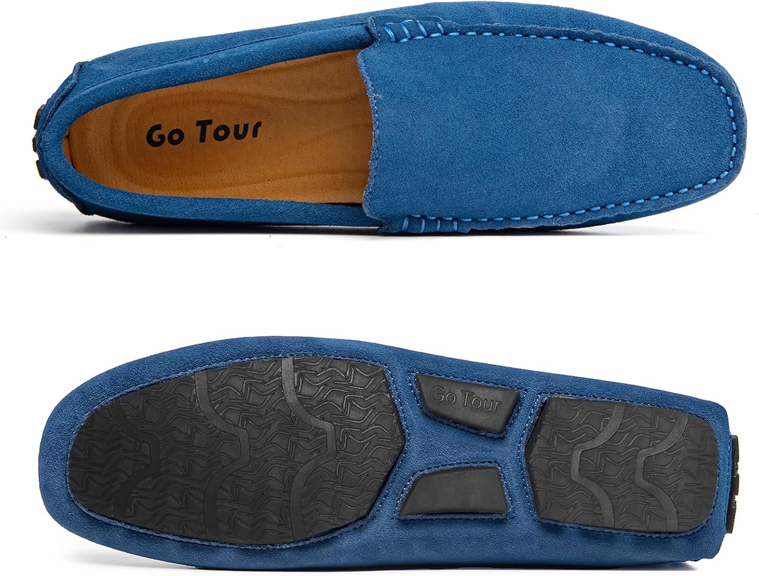 Go Tour Mens Handmade Suede Leather Casual Loafers Shoes A Sapphire Blue
