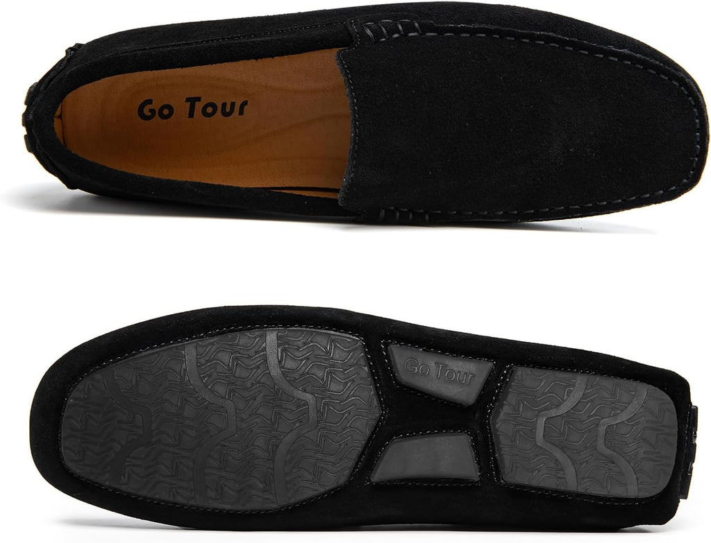 Go Tour Mens Handmade Suede Leather Casual Loafers Shoes A Black