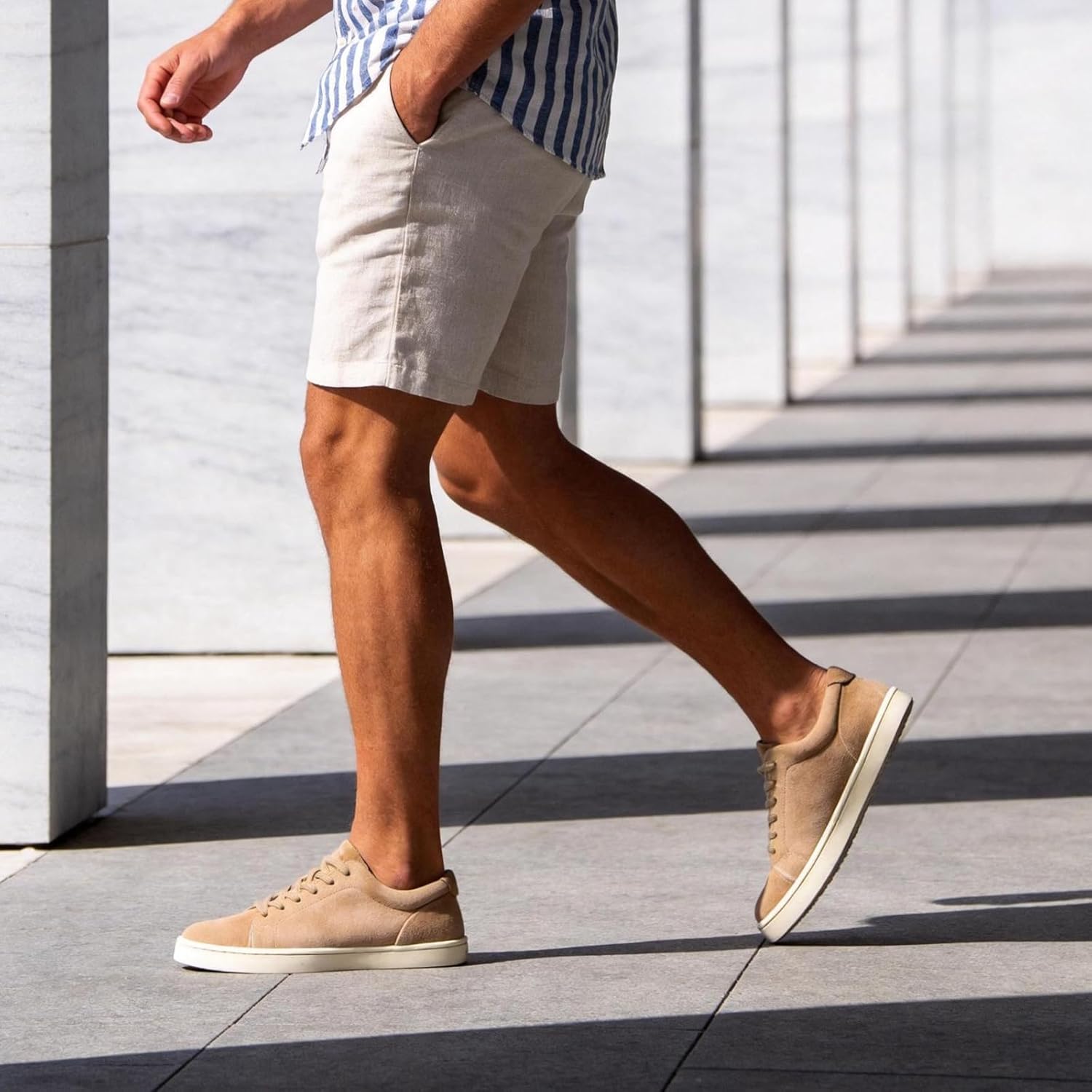 Go Tour Men's Casual Suede Leather Handmade Sneakers Suede Beige