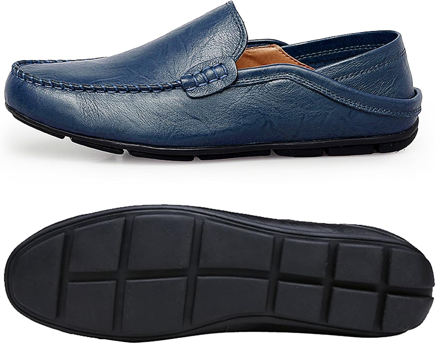 Go Tour Men's Premium Genuine Leather Casual Slip on Loafers Breathable Driving Shoes Fashion Slipper A-blue