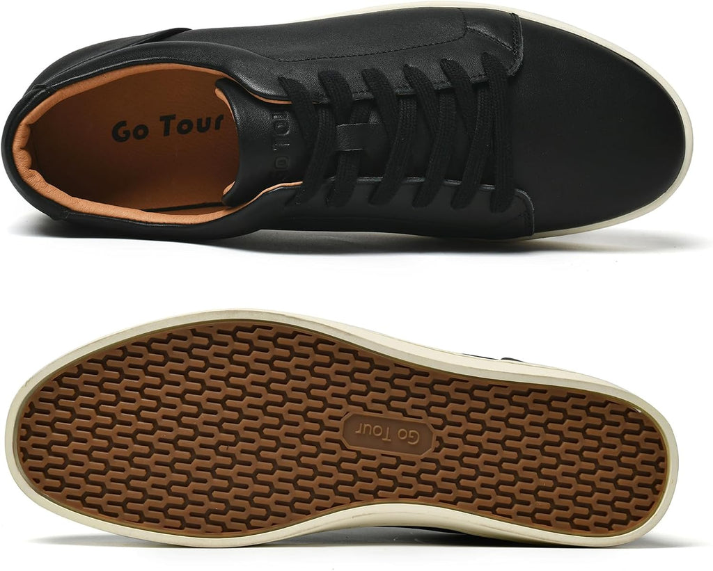 Go Tour Men's Casual Suede Leather Handmade Sneakers Leather Black