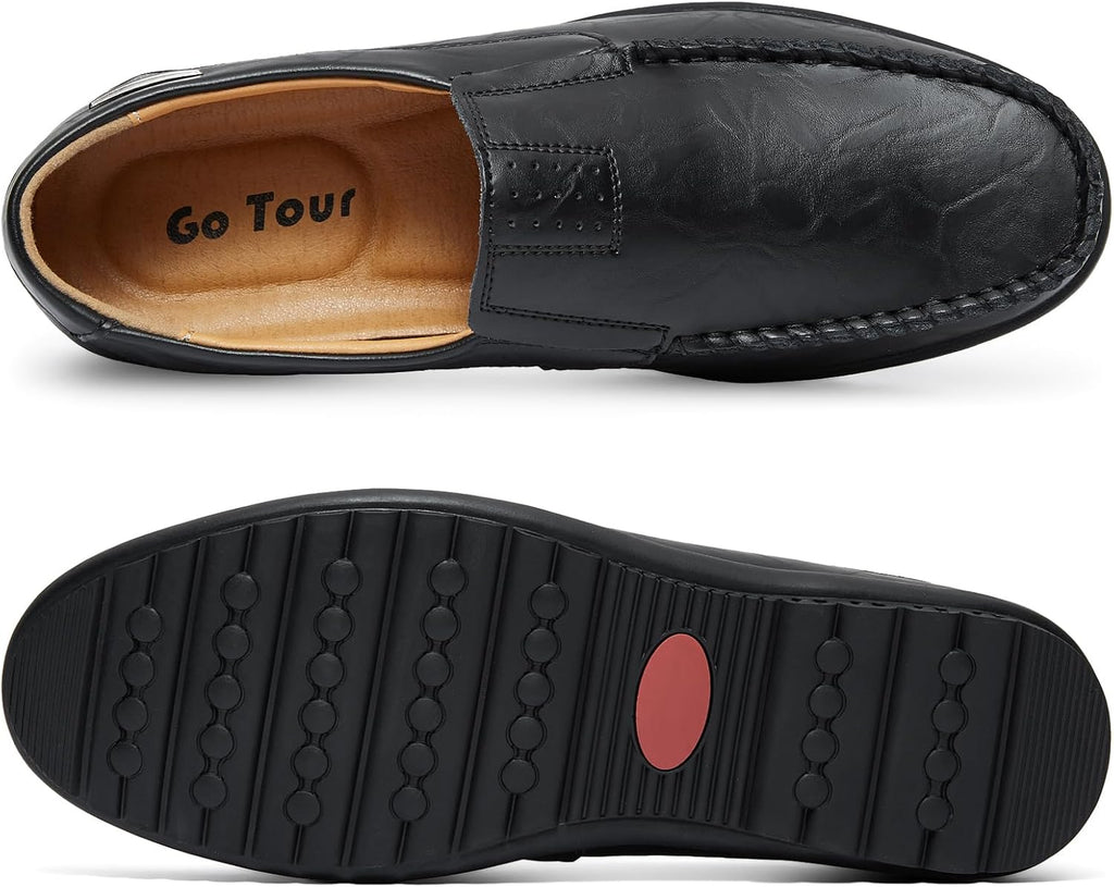 Go Tour Men's Casual Leather Fashion Slip-on Loafers Shoes A-black