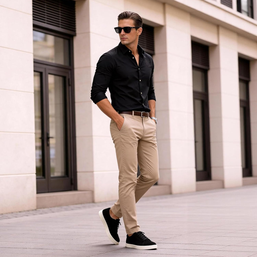 Go Tour Men's Casual Suede Leather Handmade Sneakers Suede Black