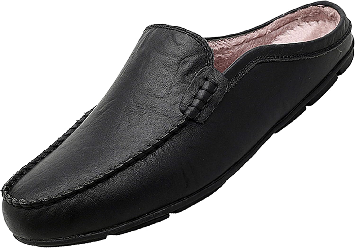 Go Tour Mens Mules Clog Slippers Breathable Punching Leather Slip on Shoes Casual Loafers C-black Fur