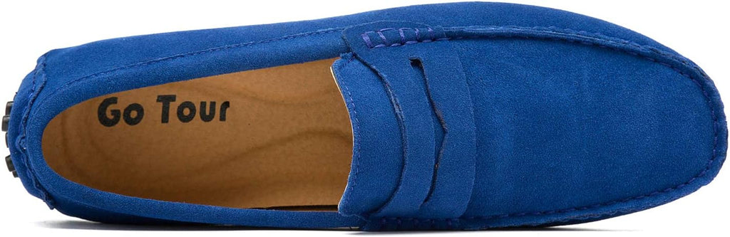 Go Tour Men's Penny Loafers Moccasin Driving Shoes Slip On Flats Boat Shoes Sapphire Blue