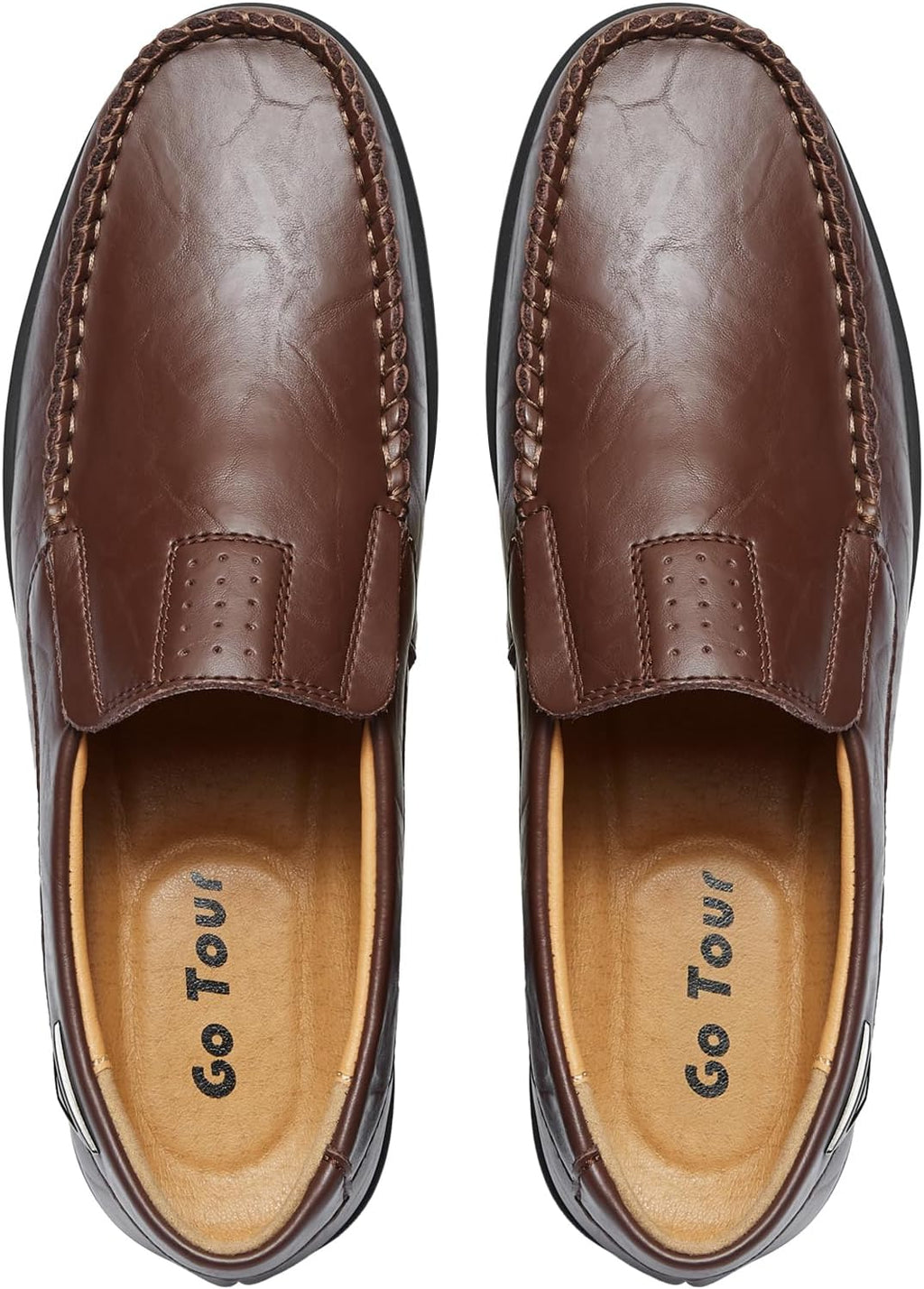 Go Tour Men's Casual Leather Fashion Slip-on Loafers Shoes A-dark Brown