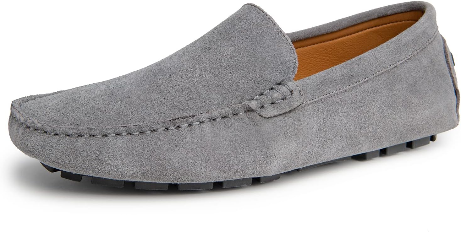 Go Tour Mens Handmade Suede Leather Casual Loafers Shoes A Grey