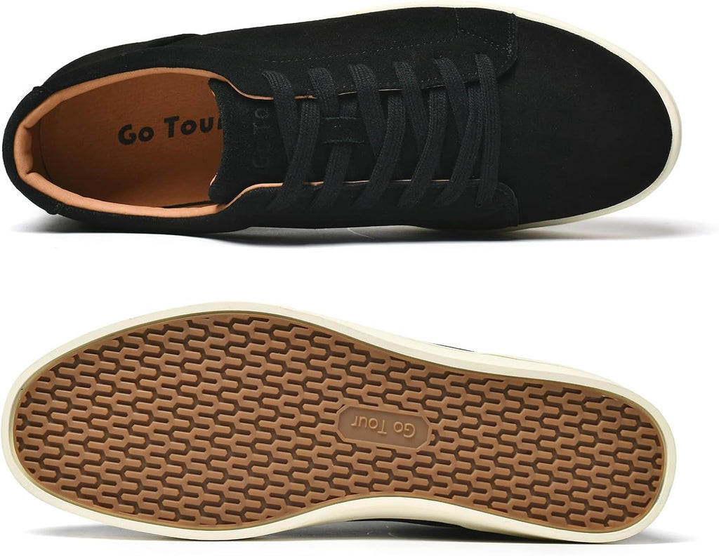 Go Tour Men's Casual Suede Leather Handmade Sneakers Suede Black