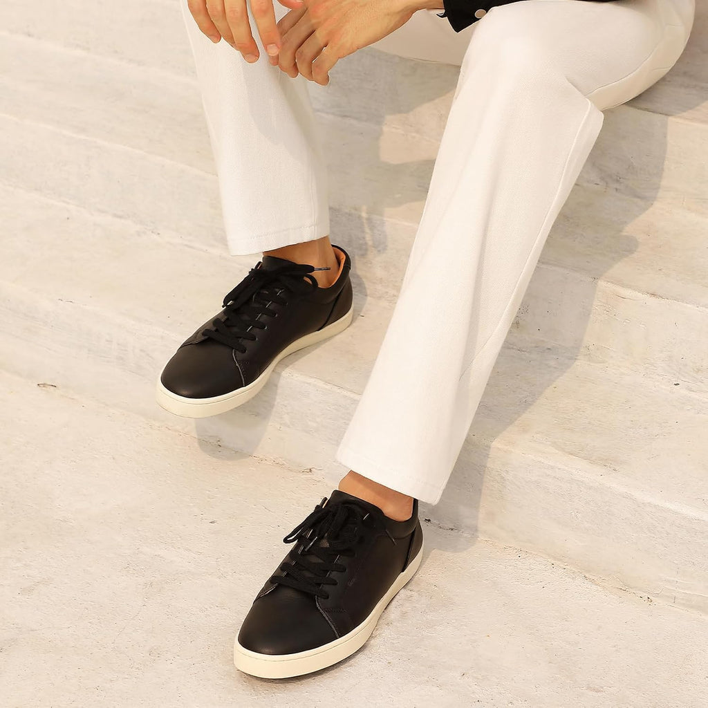 Go Tour Men's Casual Suede Leather Handmade Sneakers Leather Black