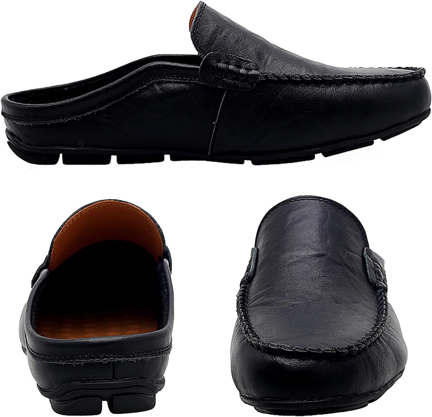 Go Tour Mens Mules Clog Slippers Breathable Punching Leather Slip on Shoes Casual Loafers A-black