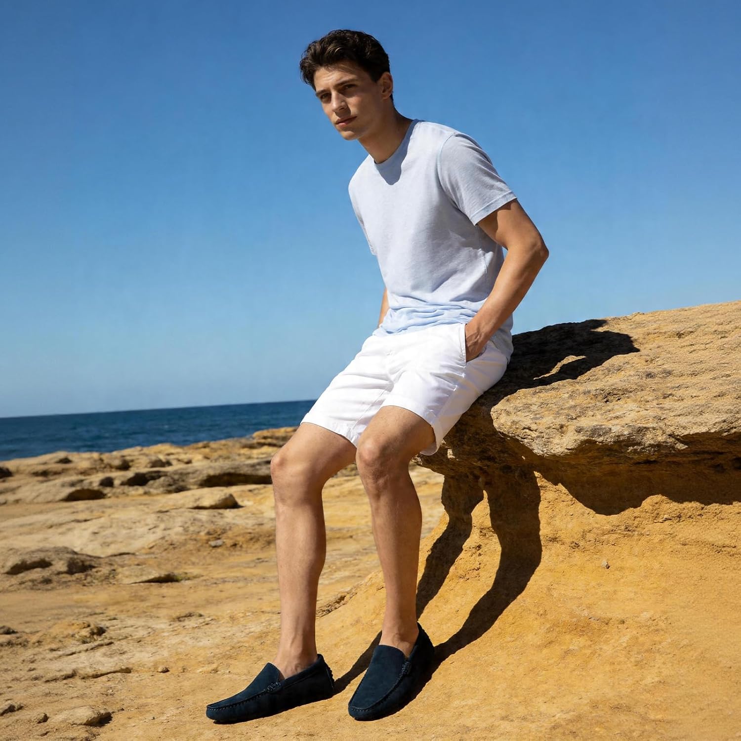 Go Tour Mens Handmade Suede Leather Casual Loafers Shoes A Blue