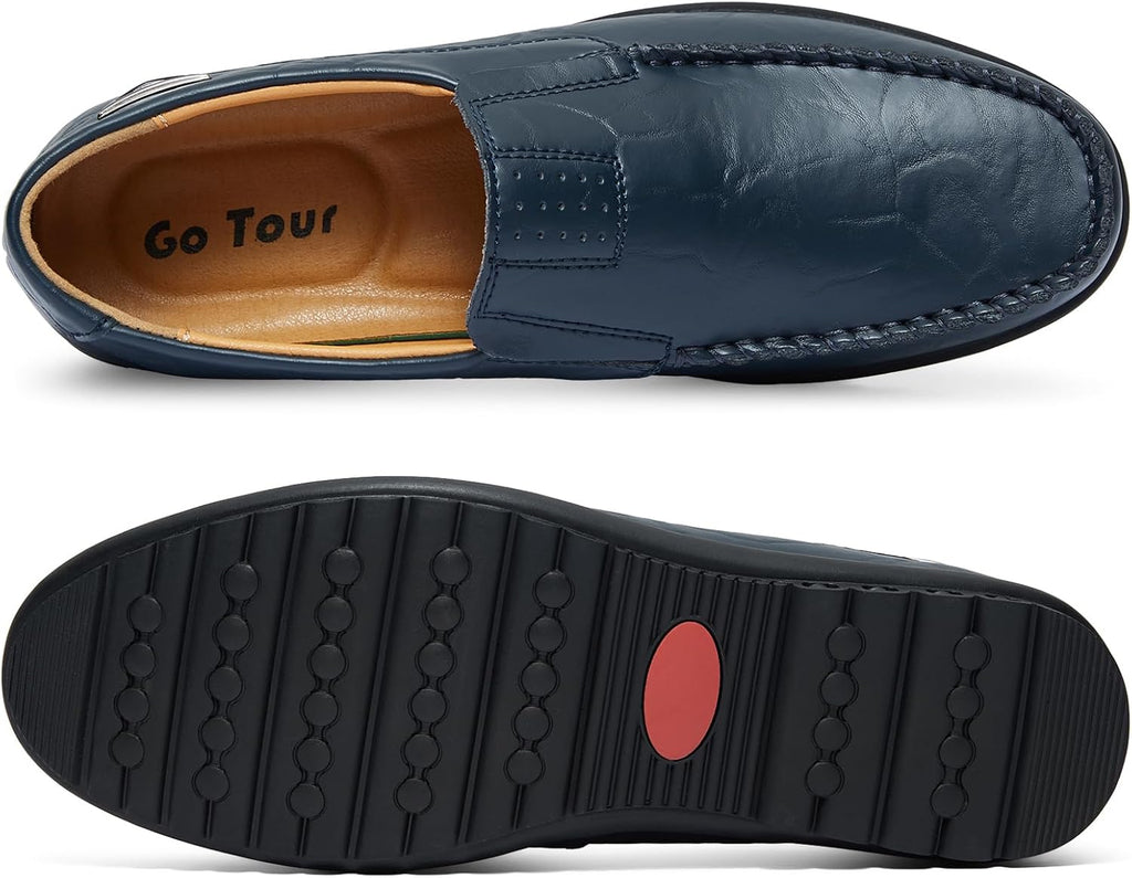 Go Tour Men's Casual Leather Fashion Slip-on Loafers Shoes A-blue