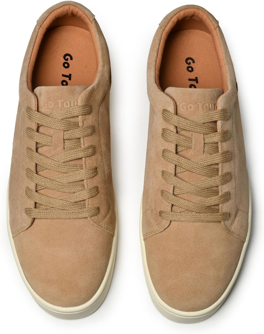 Go Tour Men's Casual Suede Leather Handmade Sneakers Suede Beige