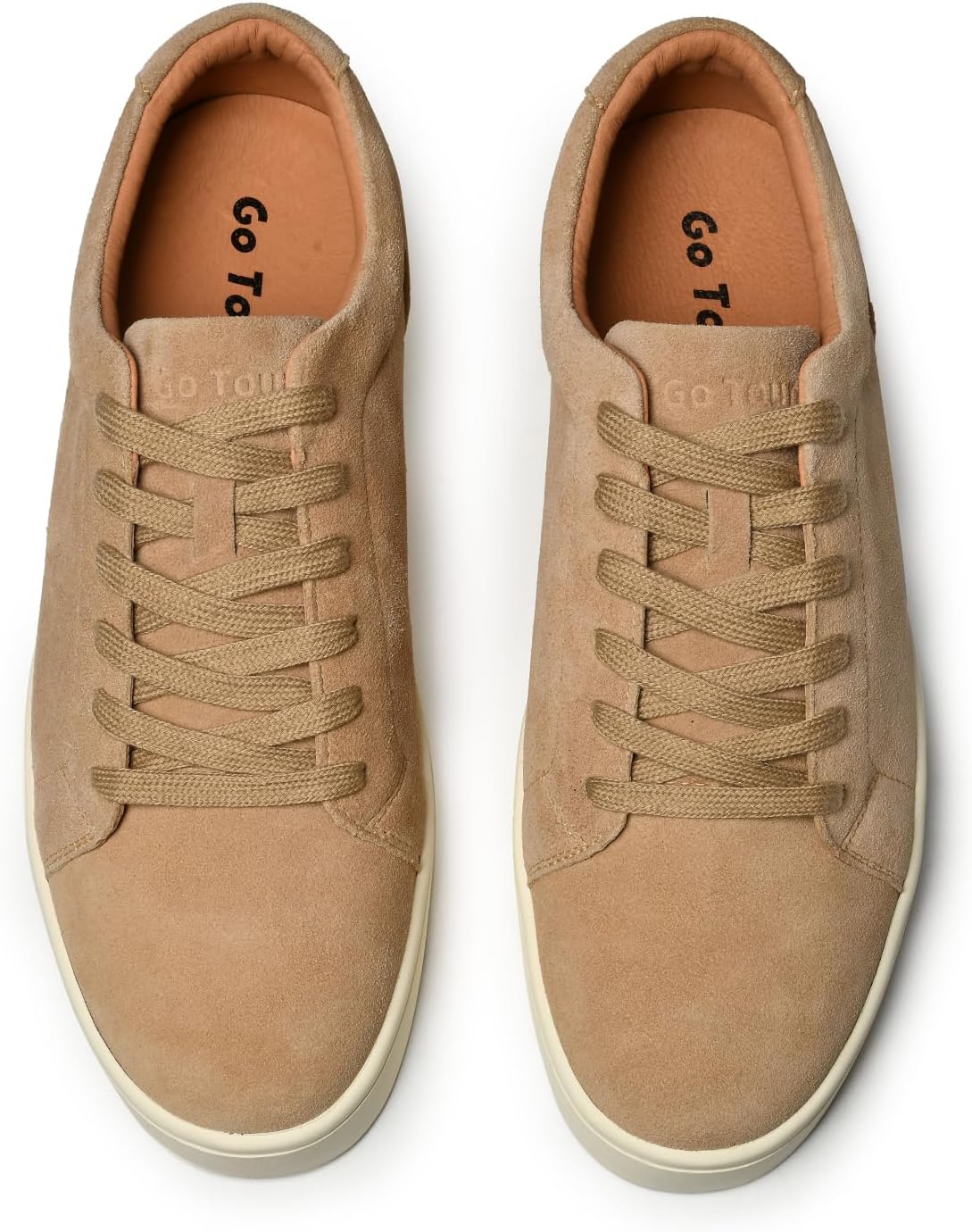 Go Tour Men's Casual Suede Leather Handmade Sneakers Suede Beige