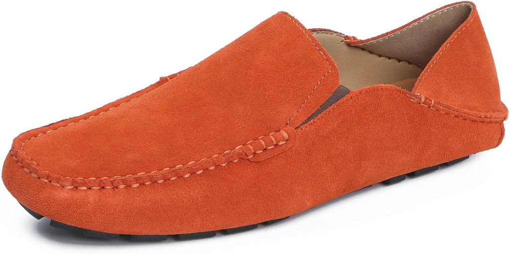 Go Tour Handmade Mens Casual Loafers Moccasins Slip On Driving Shoes Orange