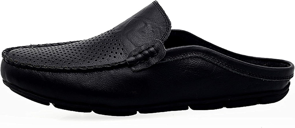 Go Tour Mens Mules Clog Slippers Breathable Punching Leather Slip on Shoes Casual Loafers B-black Punched