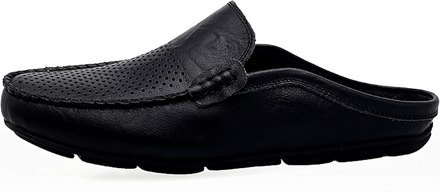 Go Tour Mens Mules Clog Slippers Breathable Punching Leather Slip on Shoes Casual Loafers B-black Punched
