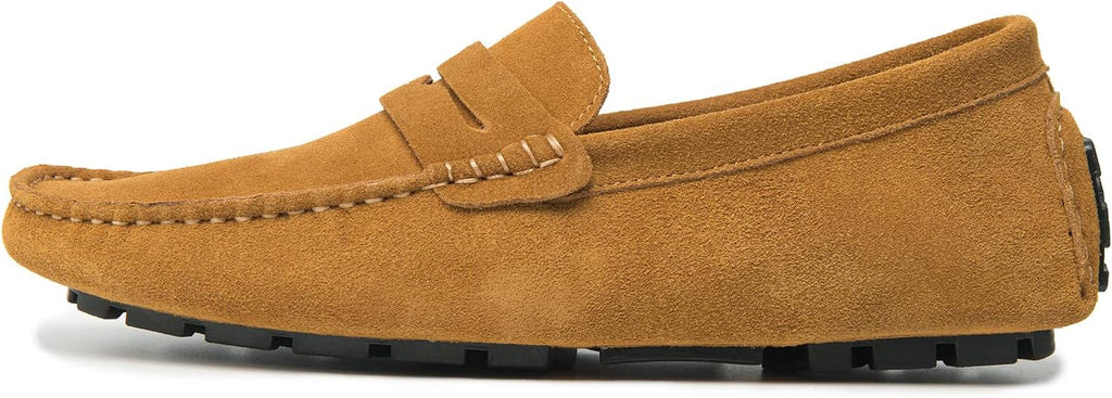 Go Tour Men's Penny Loafers Moccasin Driving Shoes Slip On Flats Boat Shoes A Brown