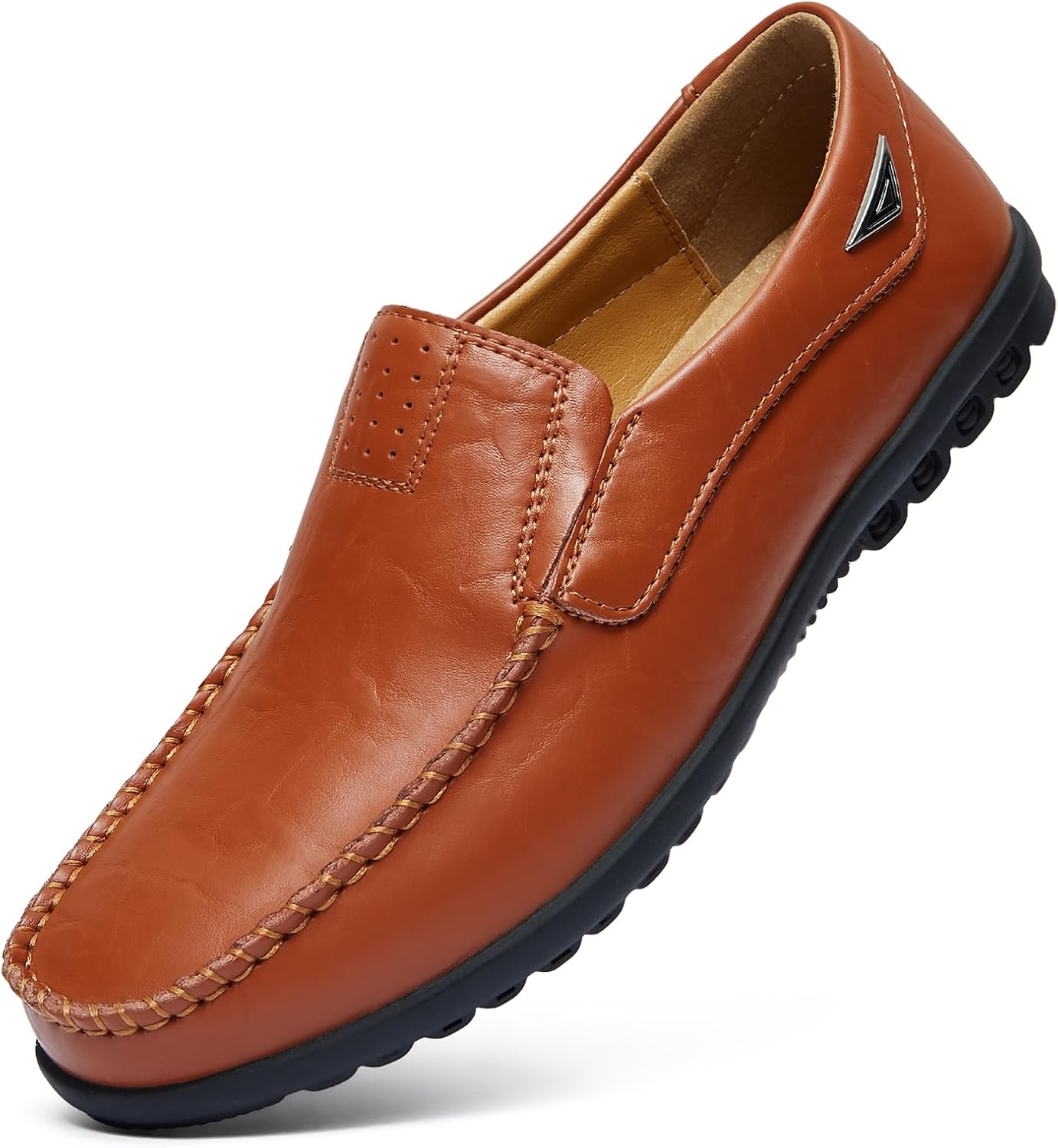 Go Tour Men's Casual Leather Fashion Slip-on Loafers Shoes A-brown