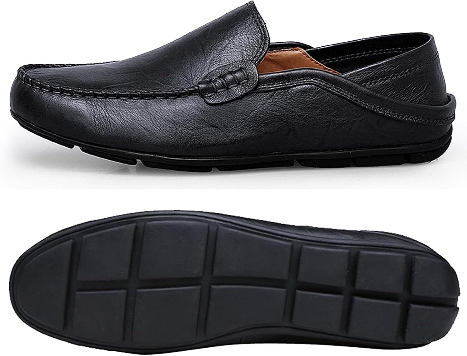 Go Tour Men's Premium Genuine Leather Casual Slip on Loafers Breathable Driving Shoes Fashion Slipper A-black